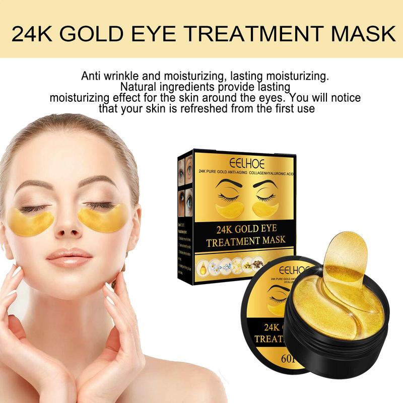 24k Gold Moisturizing Eye Mask, 60pcs set Tightening and Lifting Eye Patches, Hydrating Brightening & Firming Eye Sticker, Beauty & Personal Eye Care Product, Skincare Products Skincare Set, Fall Gift