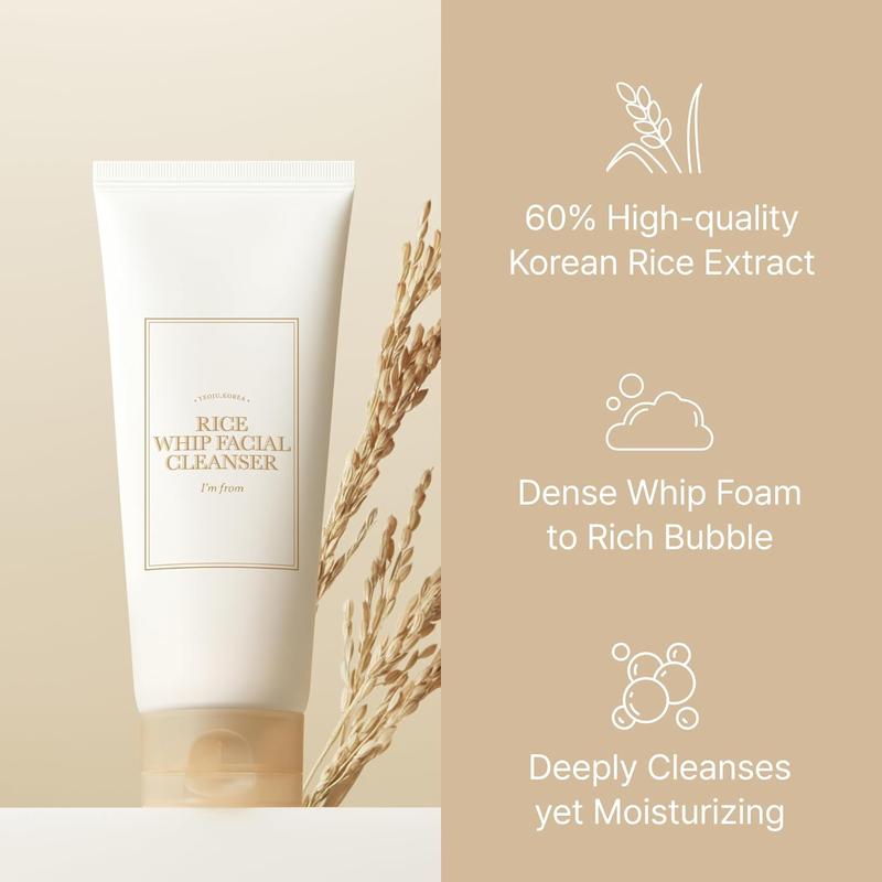 [I'M FROM OFFICIAL SHOP] I'M FROM Rice Skincare Trio Set | Rice Cleanser, Rice Toner, Rice Cream - Milky for Glowing Skin, Korean Rice, Glow Essence with Niacinamide, Hydrating for Dry, Dull, Combination Skin, Vegan Moisture Skincare Moisturizer