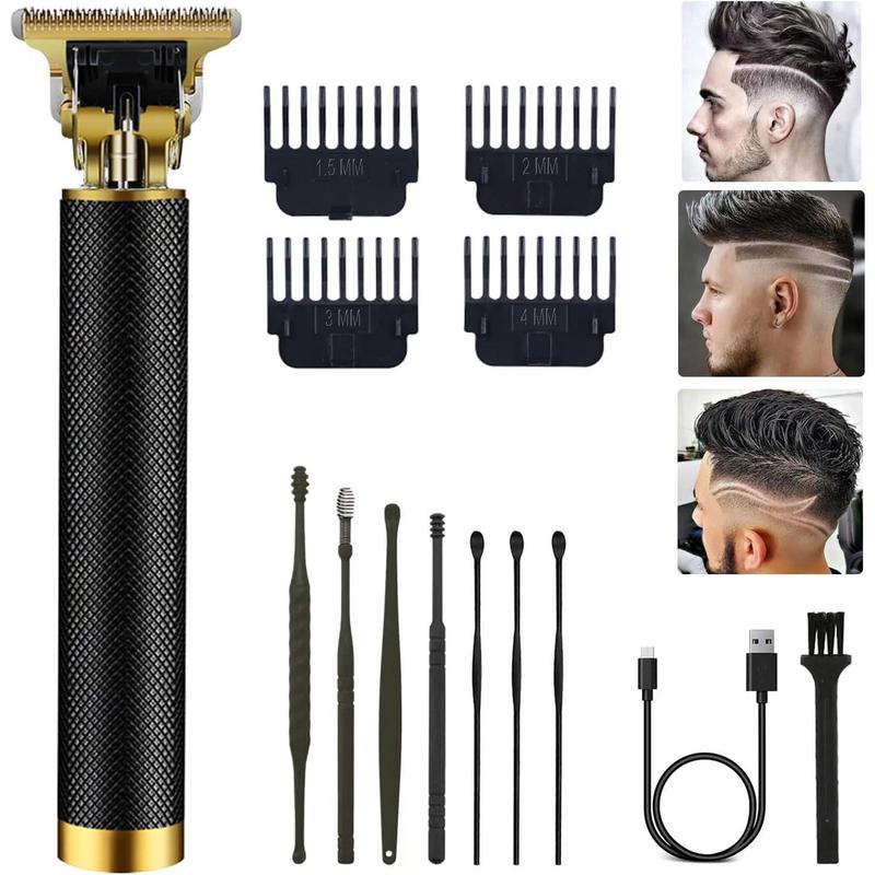 Professional Cordless Hair Trimmer, Hair Clippers for Men T Blade Trimmer Zero Gapped Trimmer Rechargeable Beard Trimmer Shaver Hair Cutting Kit with Ear Spoon Tool Set, Black Brush Handle