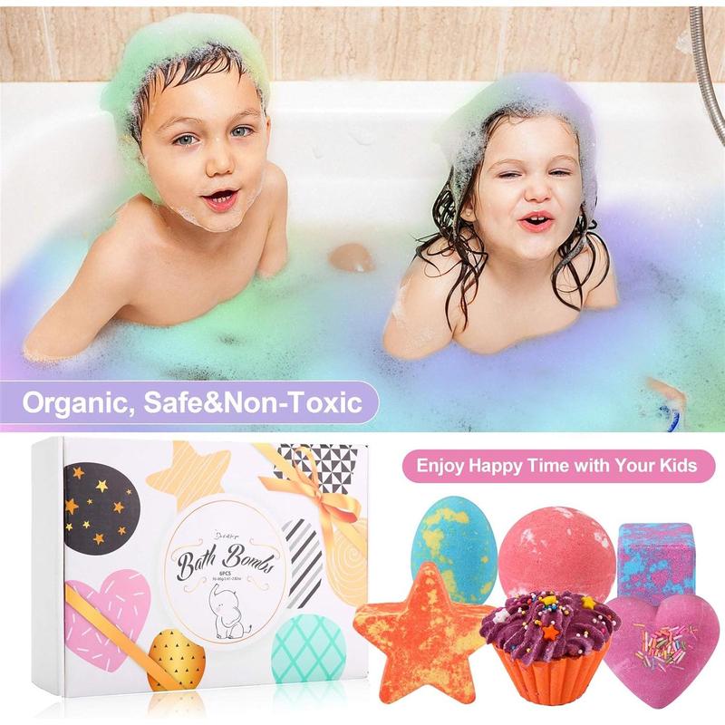 Bath Bombs for Kids, Fizzy Bubble Bath Kids 6pcs Bubble Bath for Kids Organic & Kids Bath Bombs with Essential Oils Kid-Friendly Fruit Fragrance Bath Bomb and Bathing Mesh