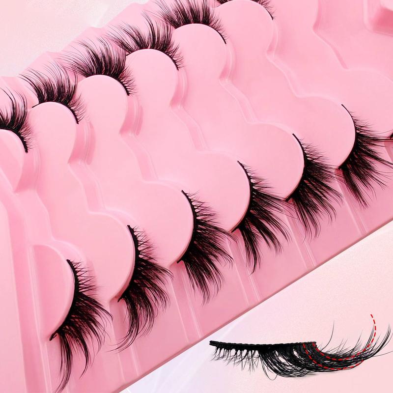 Cat Eye Half False Eyelashes, 7 Pairs Natural Look Wispy Fluffy Faux Eyelashes, Tail Elongated Lashes For Lashes Extensions, Christmas Gift