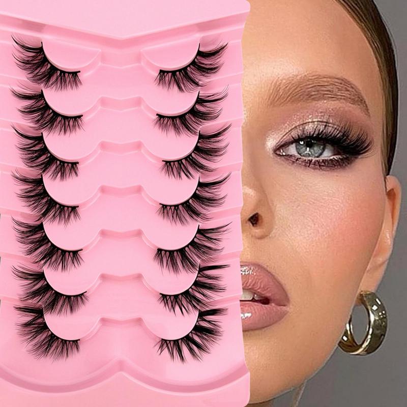 Half Eye Fluffy False Eyelashes Cluster, 7 Pairs Wispy Cat Eye Look Faux Cluster Lashes, Natural Curling Eye Makeup Strip Lashes, Full Volume Eyelash for Lashes Extensions, Volumized False Eyelashes for Women & Girls Eye Makeup Enhancement