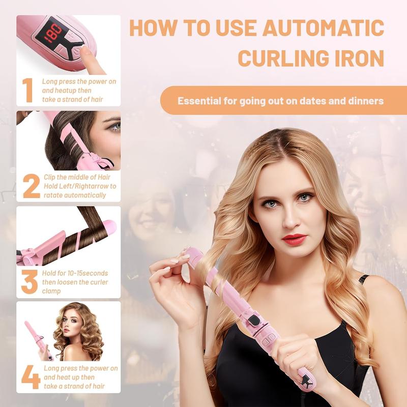 Rotating Curling Iron for Beach Waves, Portable Electric Hair Curler for Christmas Gift, Christmas 2024 1.1 Inch Hair Curling Wand for Long Short Hair, Winter & New Year Gift, Stocking Fillers, Winter Essentials