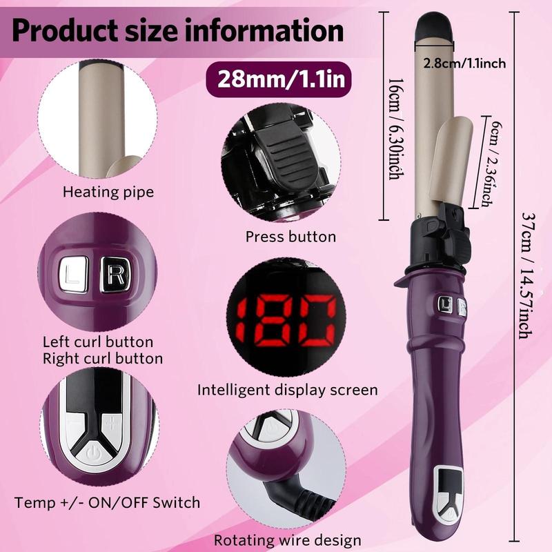 Rotating Curling Iron for Beach Waves, Portable Electric Hair Curler for Christmas Gift, Christmas 2024 1.1 Inch Hair Curling Wand for Long Short Hair, Winter & New Year Gift, Stocking Fillers, Winter Essentials