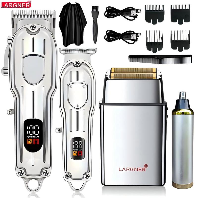 Professional Hair Grooming Kit, 1 Set Digital Display Hair Clippers & Shaver Set with Accessories, Cordless Beard Trimming Tool for Men, Barber Kit, Split End Trimmer