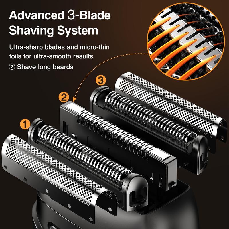 Mini Electric Razor, Portable Electric Shaver for Men, Upgraded Travel Foil Shaver with 3 Blade Heads Floating Blade IPX7 Waterproof Wet Dry USB Rechargeable LED Display