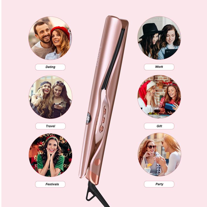 LANDOT Hair Straightener and Curler 2 in 1 Twist Straightening Curling Iron Combo for Curl & Wave & Straighten Hair Iron Comfort