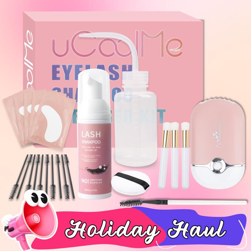 uCoolMe DIY Lash Aftercare Kit | Cleanser Lash Shampoo for Clusters, USB Mini Portable Fan Rechargeable Electric Handheld Air Conditioning Lash Remover Makeup For Girl Beginner Friendly