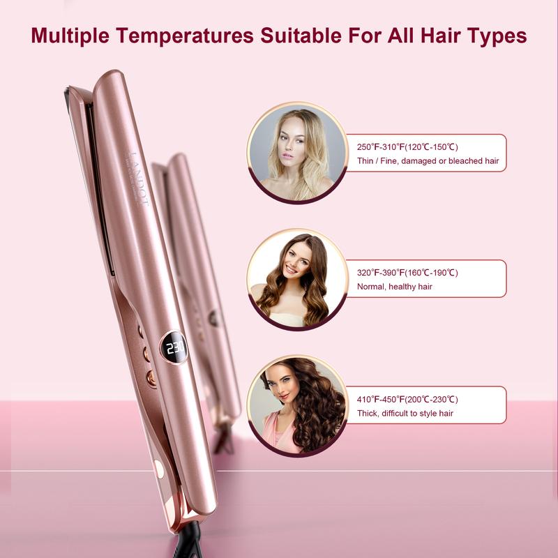 LANDOT Hair Straightener and Curler 2 in 1 Twist Straightening Curling Iron Combo for Curl & Wave & Straighten Hair Iron Comfort