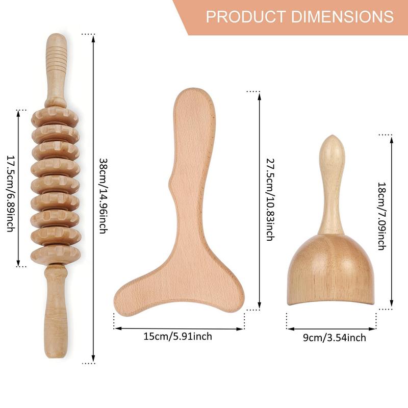 3 in 1 Wood Massage Tool Kit, 3 Counts set Body Massager, Neck Massager, Body Sculpting Tool for Relaxation, Body Care Muscle Massager