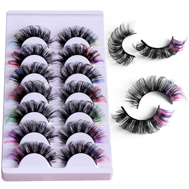 Colorful Wispy Cat Eye Look Faux Cluster Lashes, 7 Pairs Fluffy False Eyelashes, Natural Curling Eye Makeup Strip Lashes, Full Volume Eyelash for Lashes Extension, Christmas Gift