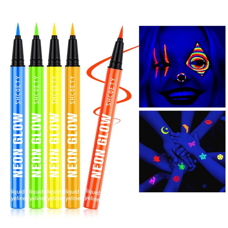 Fluorescent Body Paint Marker Pen, 8 Counts set Long Lasting Glow Eye Liner Pen, Professional Eye Makeup Tool for Women & Girls, Christmas Gift