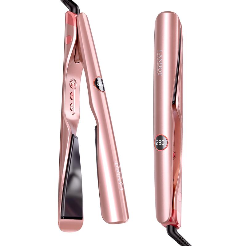 LANDOT Hair Straightener and Curler 2 in 1 Twist Straightening Curling Iron Combo for Curl & Wave & Straighten Hair Iron Comfort