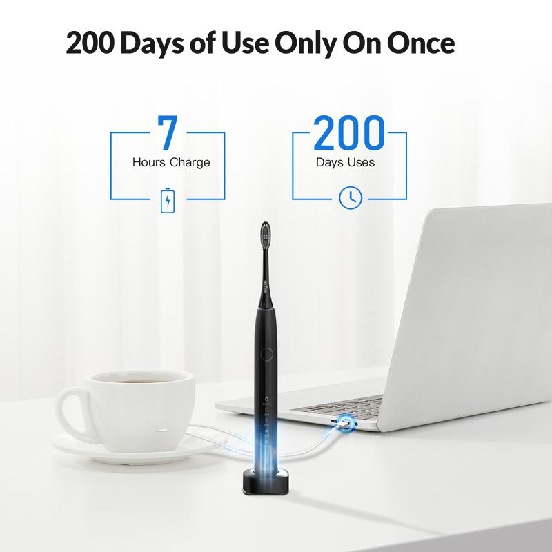 Sonic Electric Toothbrush for Adults - 12 Brush Heads 3 Hours Charge for 360 Days Waterproof Oral electric toothbrush Daily Electrical Cleansing