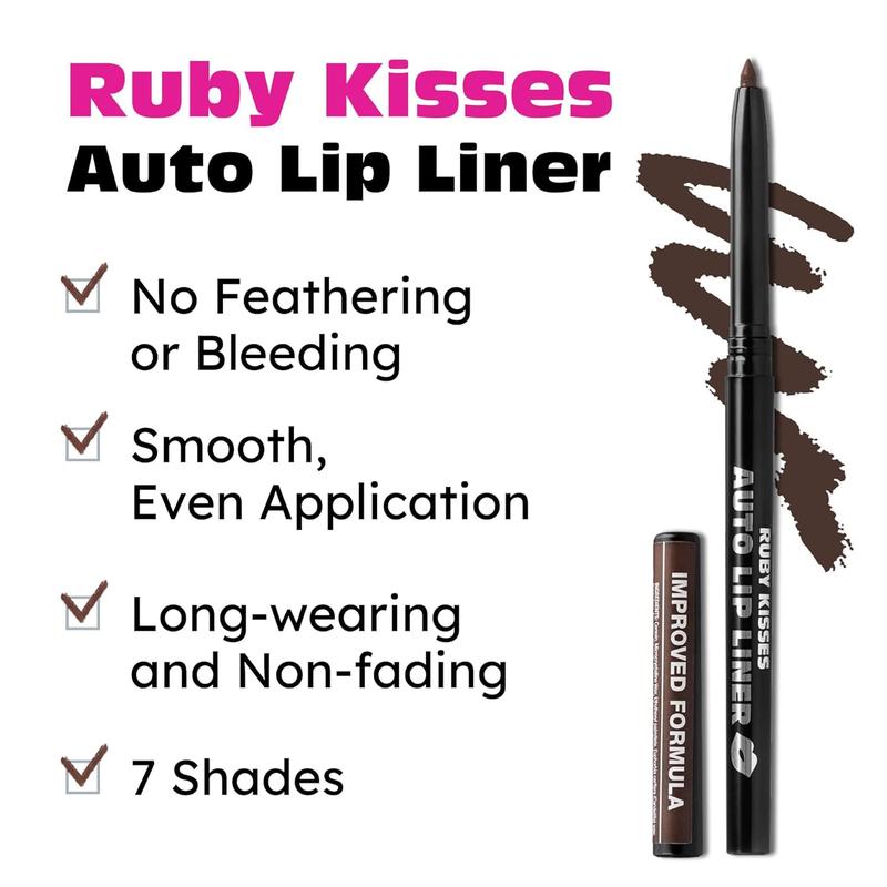 Ruby Kisses Auto Lip Liner Pencil, Long Lasting & Non-Fading, Smooth Application, Non-Feathering with Rich Color, No Sharpener Needed, Ideal for Full Lips Look (3 PACK) Eyeliner Lipliner Makeup  Cosmetic