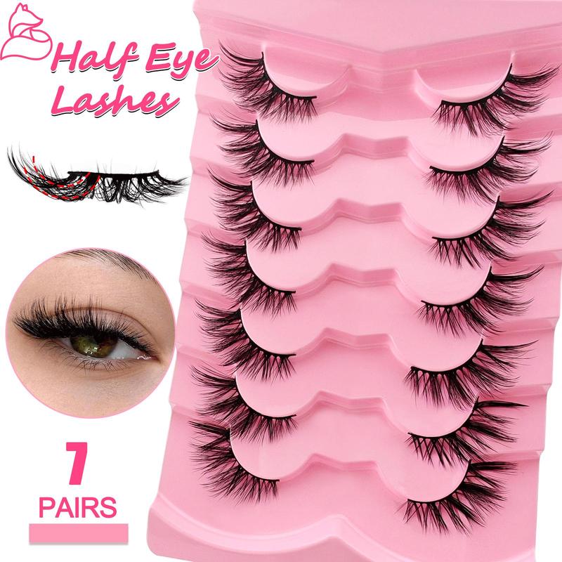 Half Eye Fluffy False Eyelashes Cluster, 7 Pairs Wispy Cat Eye Look Faux Cluster Lashes, Natural Curling Eye Makeup Strip Lashes, Full Volume Eyelash for Lashes Extensions, Volumized False Eyelashes for Women & Girls Eye Makeup Enhancement