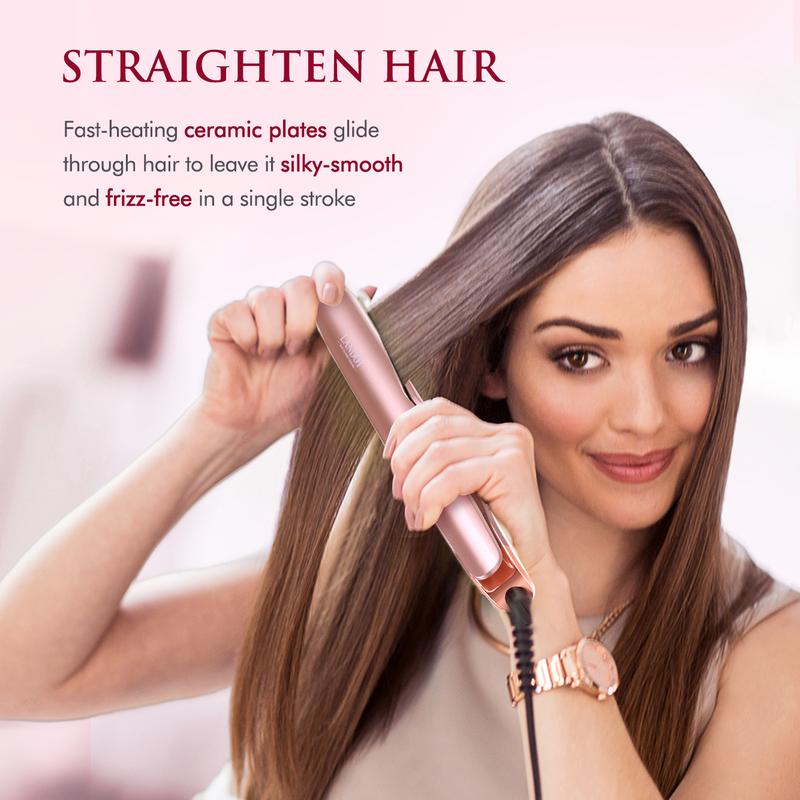 LANDOT Hair Straightener and Curler 2 in 1 Twist Straightening Curling Iron Combo for Curl & Wave & Straighten Hair Iron Comfort