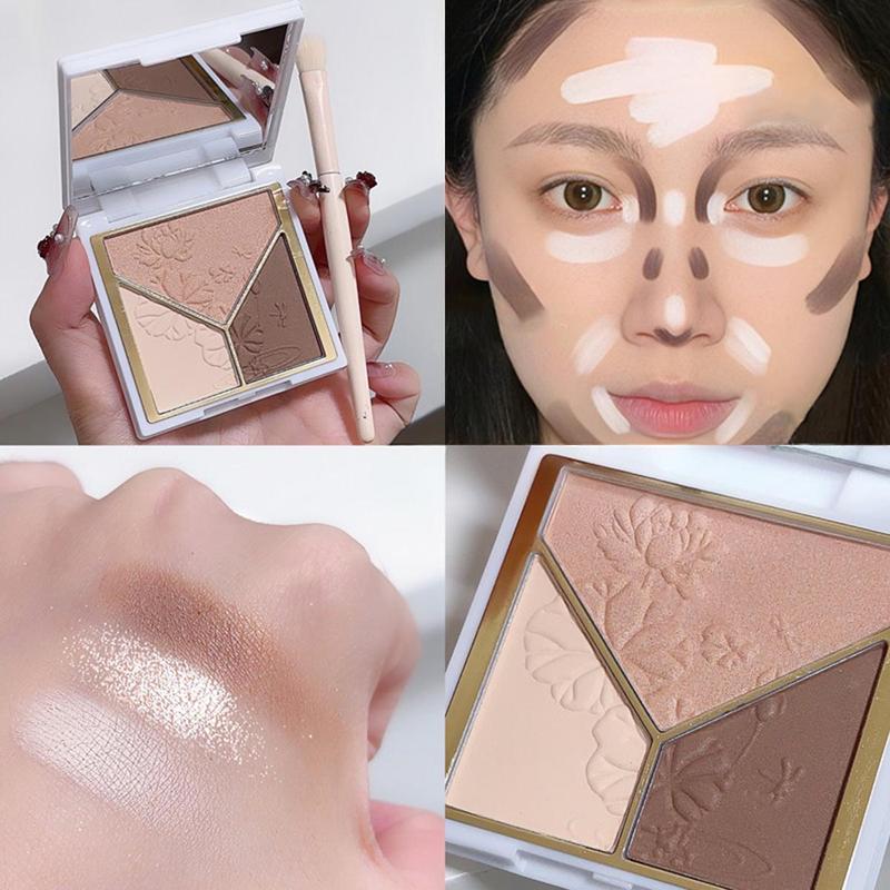 3 Color Face Palette , 3 in 1 Highlighter & Contour & Blush Palette, Waterproof Multi-function Makeup Palette