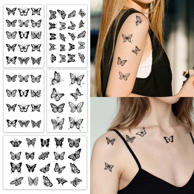 Butterfly Pattern Temporary Tattoo Sticker, 5 Counts set Waterproof Body Art Sticker for Women & Girls