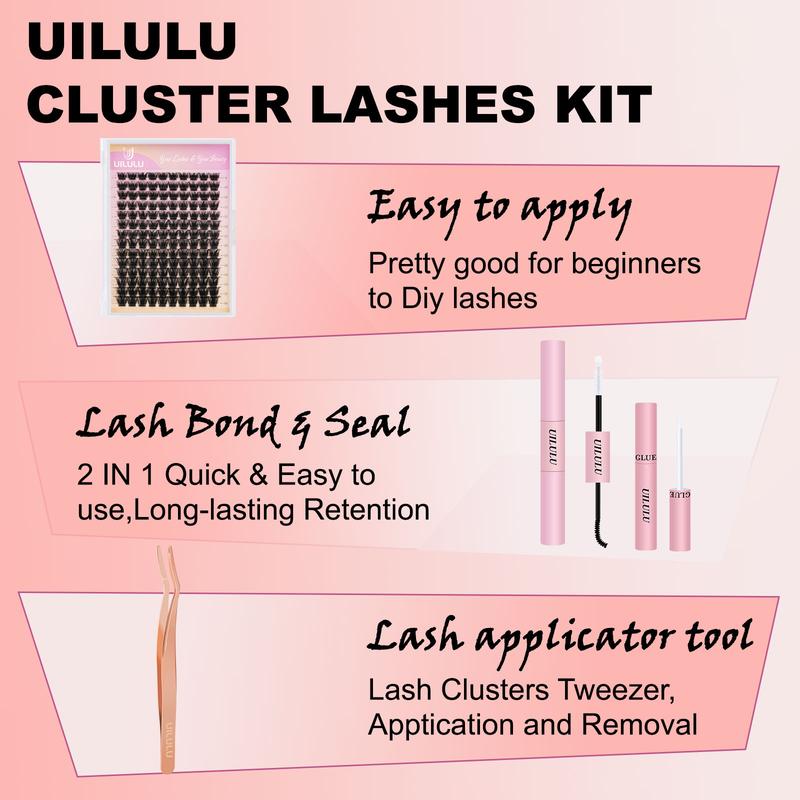 UILULU DIY  Extension Kit Individual  Cluster D Curl Eyelash Set (0.07D-9-16MM Kit)