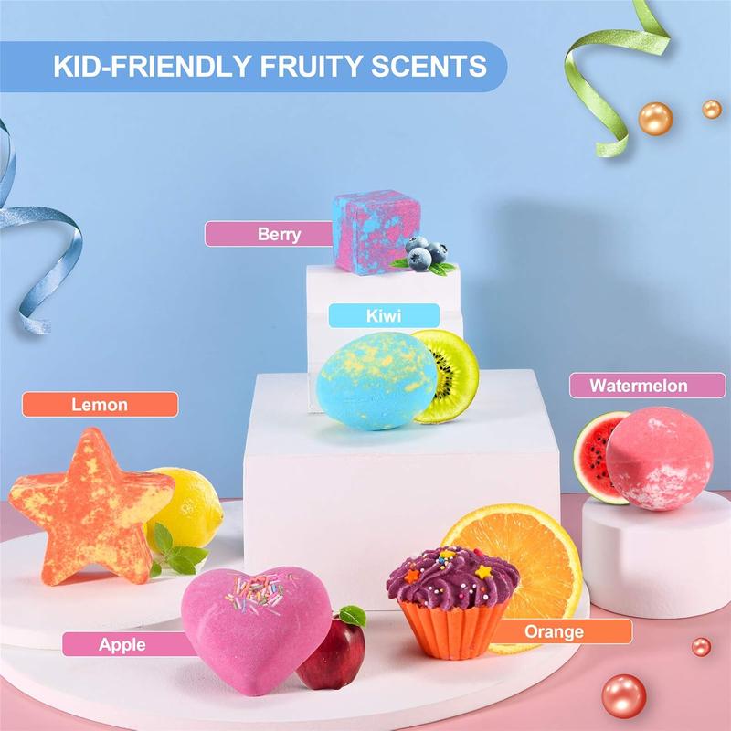 Bath Bombs for Kids, Fizzy Bubble Bath Kids 6pcs Bubble Bath for Kids Organic & Kids Bath Bombs with Essential Oils Kid-Friendly Fruit Fragrance Bath Bomb and Bathing Mesh