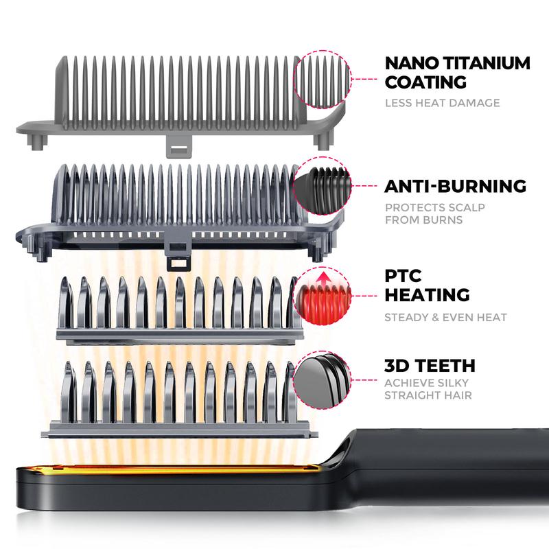 TYMO Ring Plus Ionic Hair Straightener Brush & Thermal Brush & Hair Oil - Compacted Wave Curling Iron for Easy Comfort Styling hair