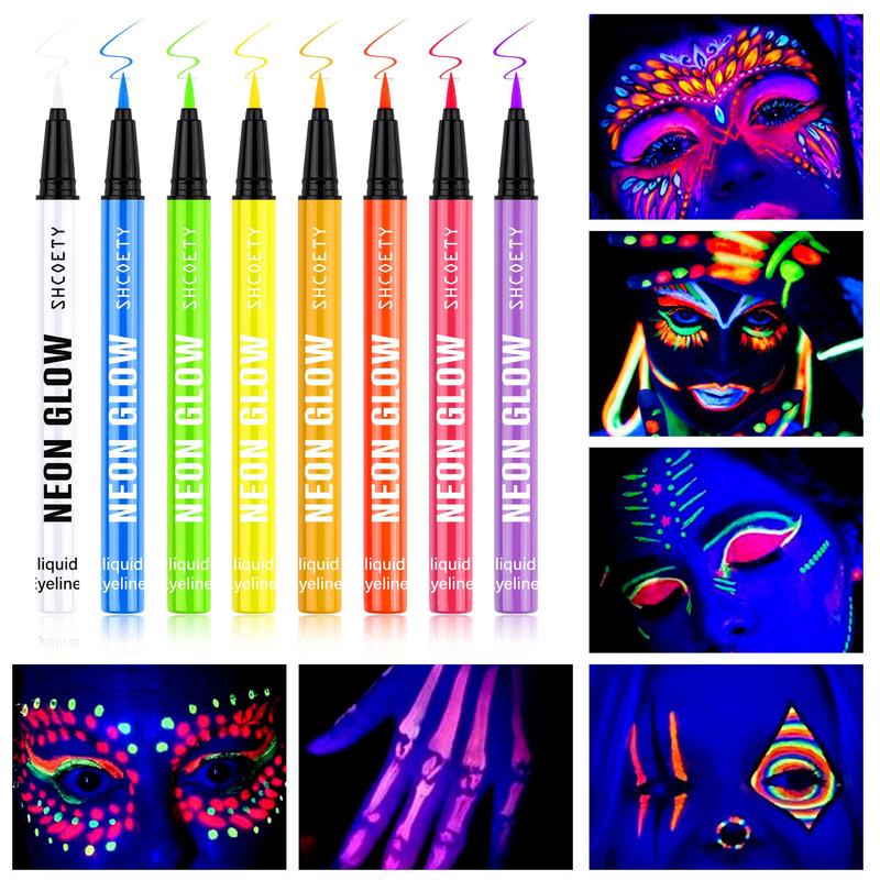 Fluorescent Body Paint Marker Pen, 8 Counts set Long Lasting Glow Eye Liner Pen, Professional Eye Makeup Tool for Women & Girls, Christmas Gift