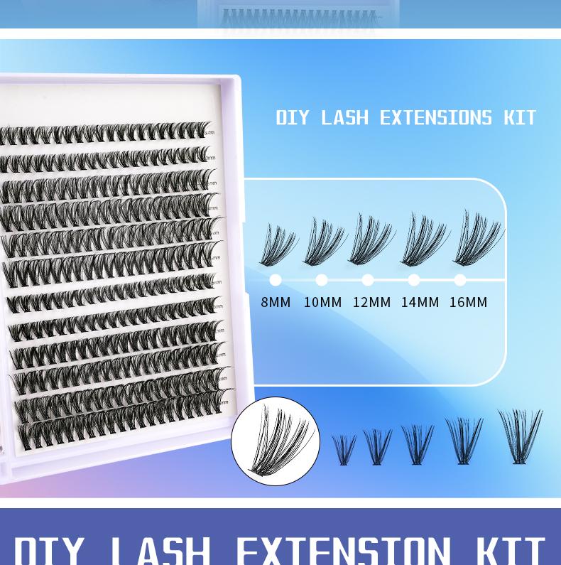 DIY Eyelash Extension Kit 240 Eyelash Set Kit Individual Eyelashes Natural 9-17mm C D Curl Kit, Fine Band Cluster Eyelash Adhesive & Sealant & Eyelash Tweezers, Eyelash Curler Kit, Applicator for Beginners  mega Makeup Cosmetic Eyelashes Extensions