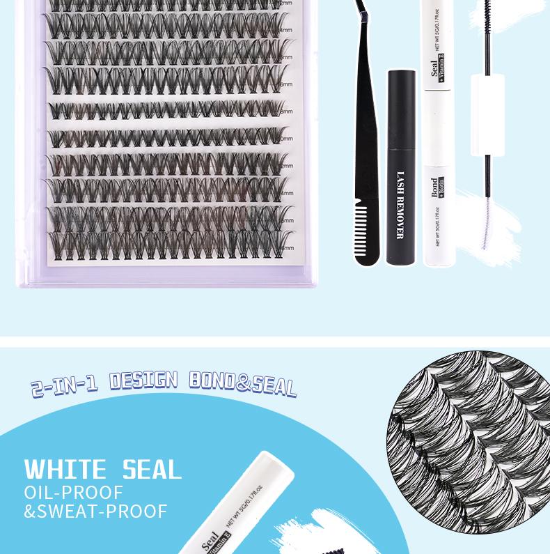 DIY Eyelash Extension Kit 240 Eyelash Set Kit Individual Eyelashes Natural 9-17mm C D Curl Kit, Fine Band Cluster Eyelash Adhesive & Sealant & Eyelash Tweezers, Eyelash Curler Kit, Applicator for Beginners  mega Makeup Cosmetic Eyelashes Extensions