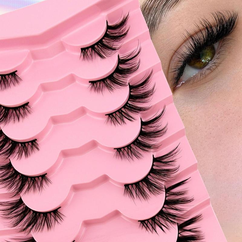 Half Eye Fluffy False Eyelashes Cluster, 7 Pairs Wispy Cat Eye Look Faux Cluster Lashes, Natural Curling Eye Makeup Strip Lashes, Full Volume Eyelash for Lashes Extensions, Volumized False Eyelashes for Women & Girls Eye Makeup Enhancement