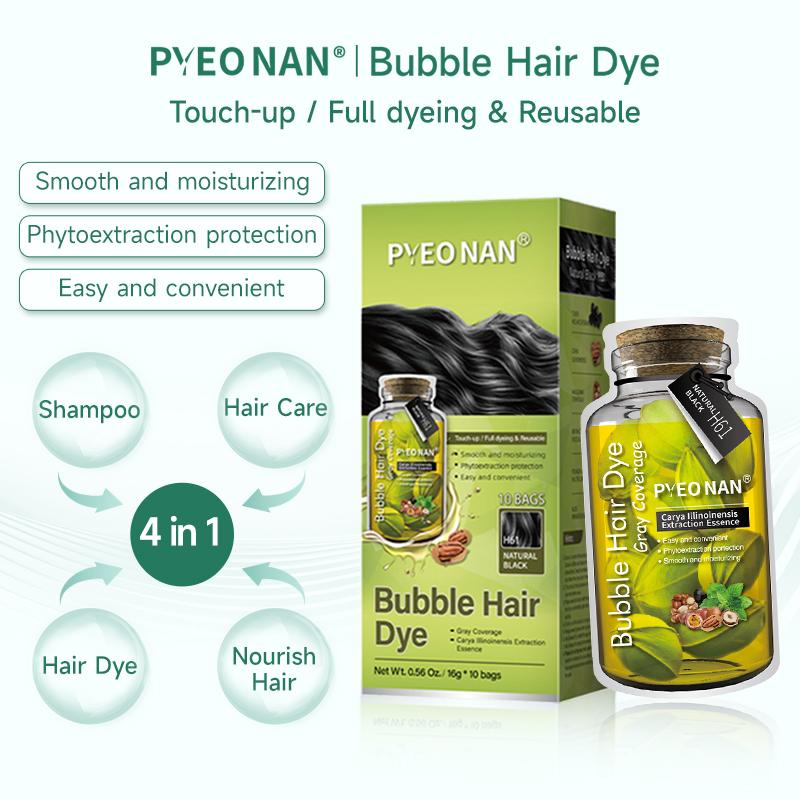 PYEONAN Unisex Bubble Hair Dye, 2-in-1 Gray Coverage & Hair Care with Natural Plant Extracts Black Truffle, No Bleaching 10 Bags Hair Color 5.6 Oz. 160g