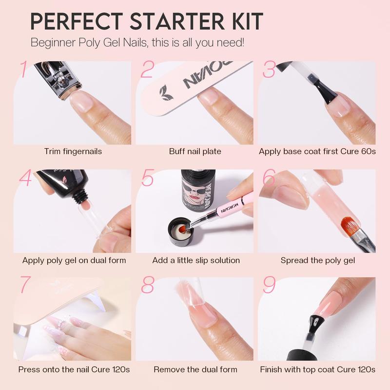 Morovan 6 Colors Poly Gel Nail Kit Starter Kit with U V Lamp Complete Nail Extension for Beginners