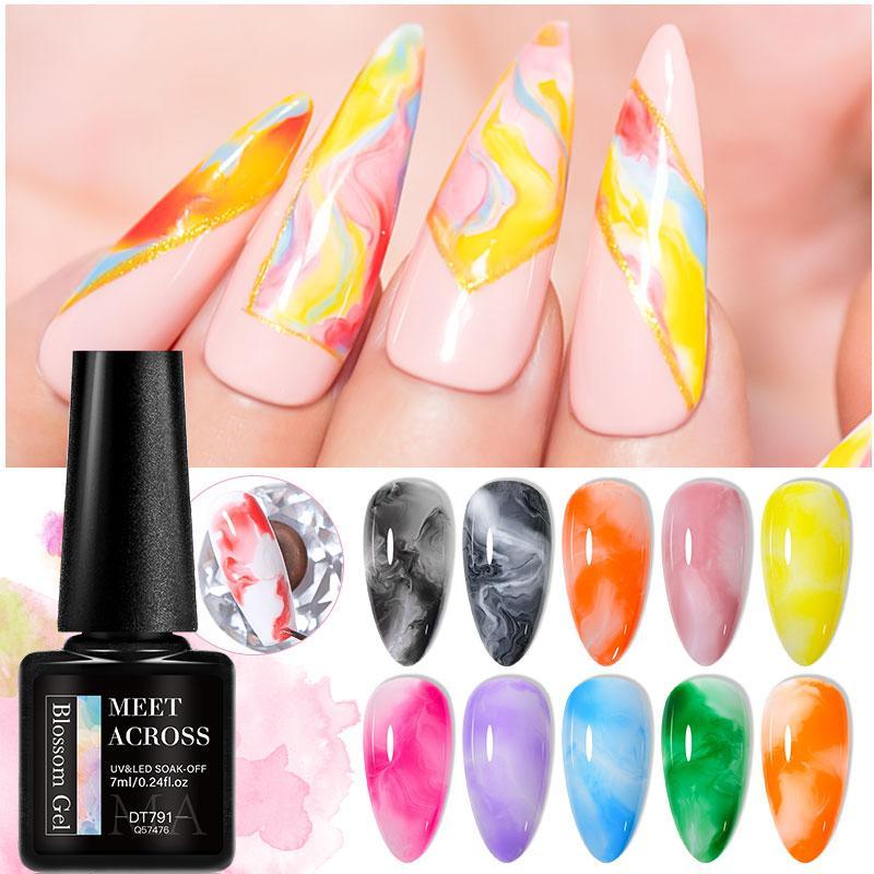 Blooming Gel Nail Art Set (12pcs set), Clear Watercolor Transparent Nail Art Design Need Lamp Cure Soak Off UV LED All for Manicure Gel Kit, Nail Art & Nail Polish for Women & Girls