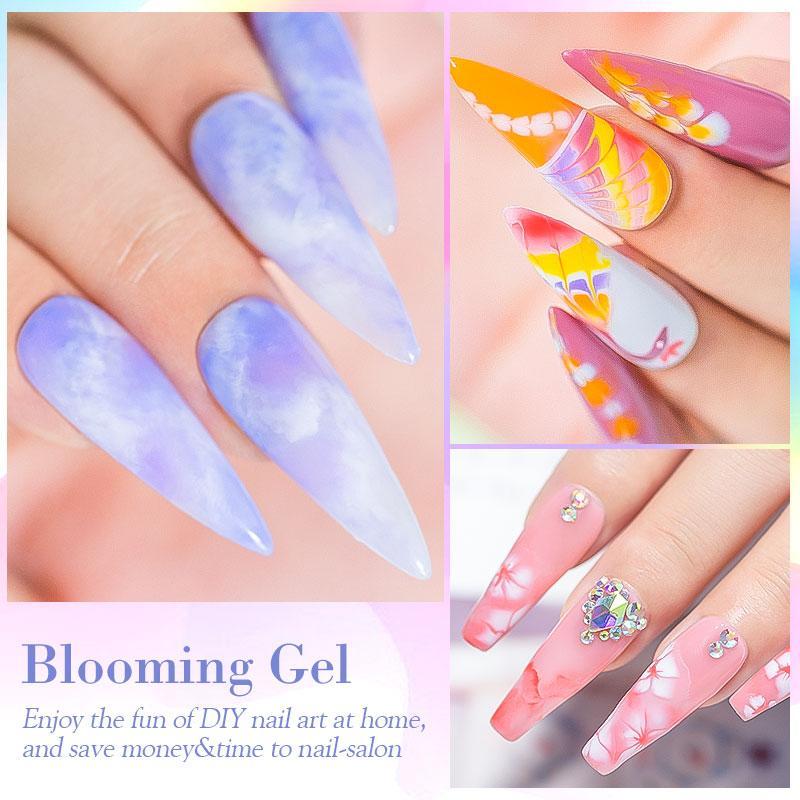 Blooming Gel Nail Art Set (12pcs set), Clear Watercolor Transparent Nail Art Design Need Lamp Cure Soak Off UV LED All for Manicure Gel Kit, Nail Art & Nail Polish for Women & Girls