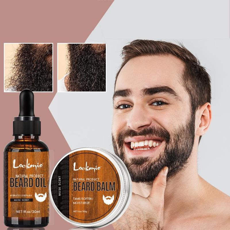 Beard Oil & Beard Balm Set, 2 Counts Beard Care Product, Men's Care Product for Softening, Nourishing, Smoothing and Strengthening Beard