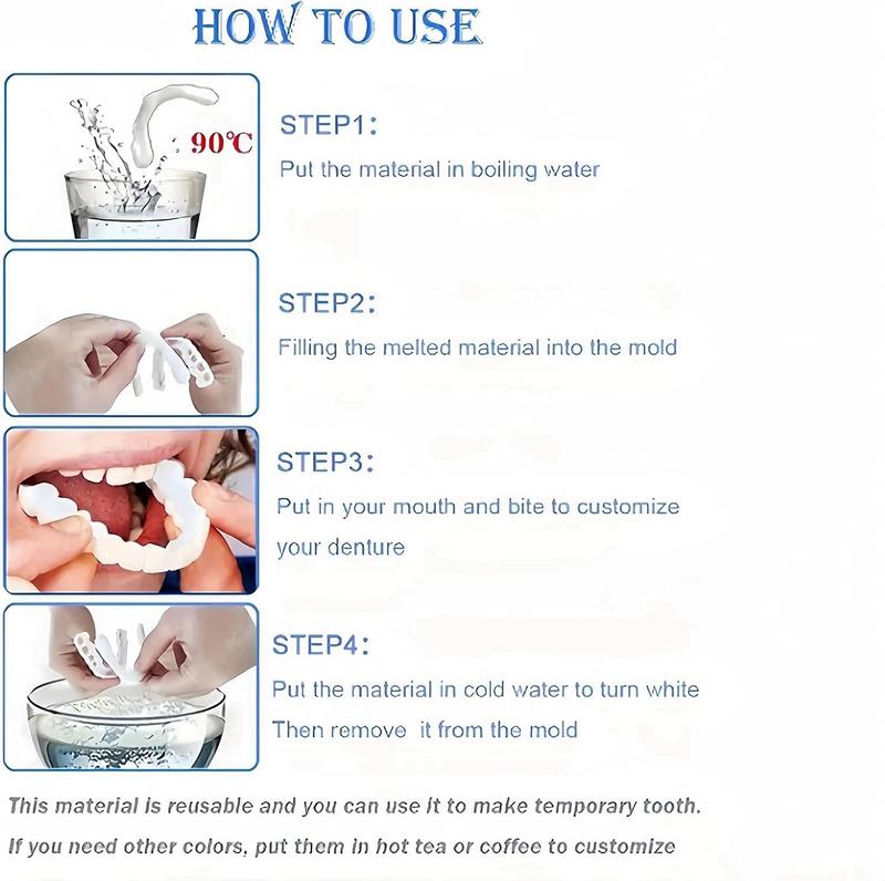 Pair of clip-on veneers, temporary adjustable denture covers, clip-on veneer top and bottom, snap-on dentures, dentures for missing teeth, dentures for missing teeth, clip-on veneers, moldable denture set[EEA07-A022-1-GN1]