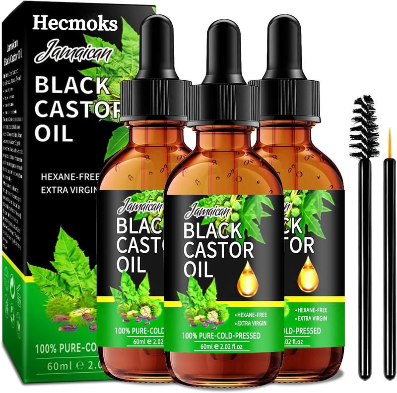 Hecmoks 3PCS Jamaican Black Castor Oil (60ml), ideal for skincare and body massage. Provides comfort and enhances overall body care Organic Cosmetic