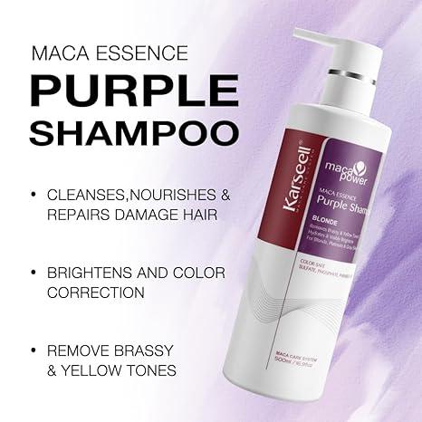 Karseell maca power Purple Shampoo Professional Neutralizes Brass & Yellow Tones For Blonde Silver Gray Highlighted Hair 16.90 oz 500ml Uv Comfort