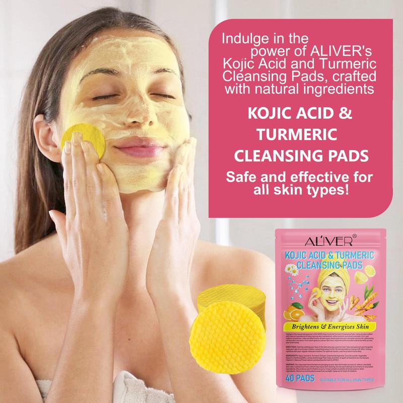 Kojic Acid & Turmeric Cleansing Pads, 80pcs set Exfoliating Facial Pads, Natural Ingredient Facial Skin Care Product for Women & Men