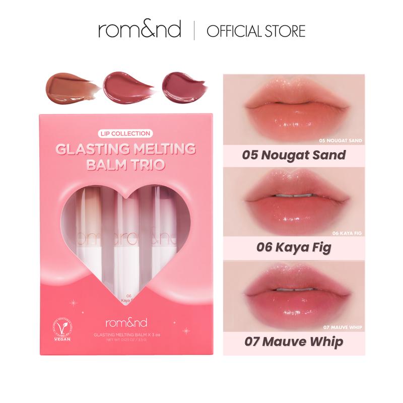 [rom&nd Official Shop] Glasting Melting Balm Trio Set Best 3, Glossy Finish, Plumping Lips, Glazed Lips,  Moisturizing, Lipgloss Lipstick