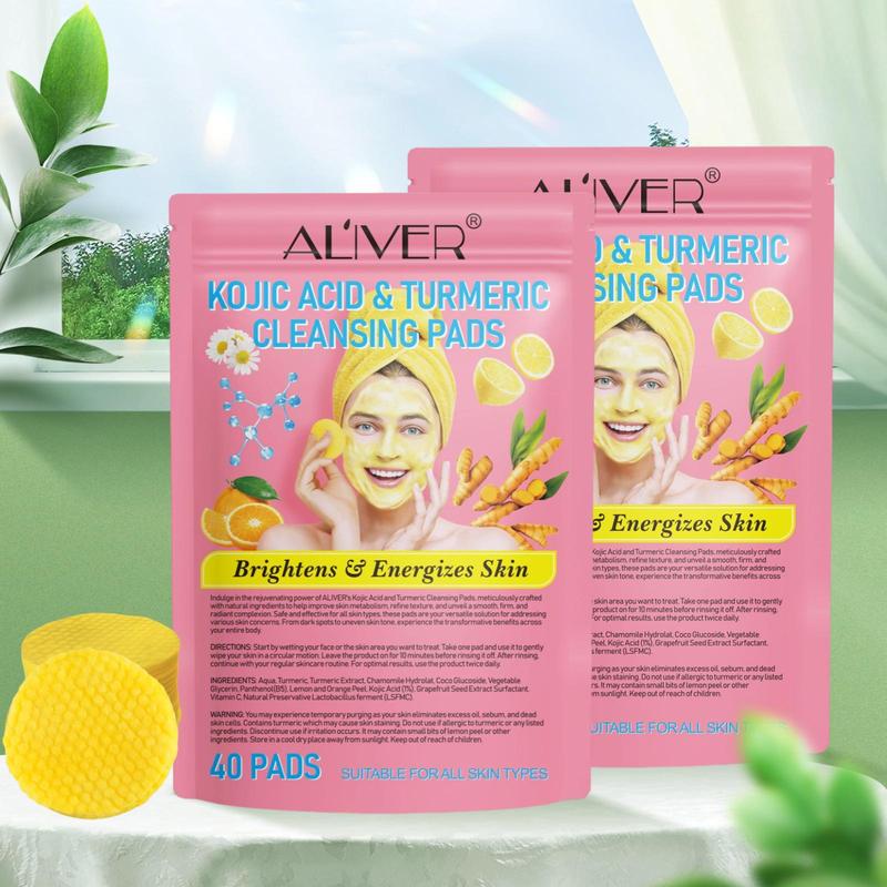 Kojic Acid & Turmeric Cleansing Pads, 80pcs set Exfoliating Facial Pads, Natural Ingredient Facial Skin Care Product for Women & Men