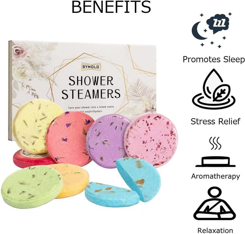 SYMOLO Shower Steamers, Pack of 8 Shower Steamers Aromatherapy with Essential Oils, Calming, Relaxation Shower Bombs for Home Spa, Self Care Gifts for Women, Men, Moms