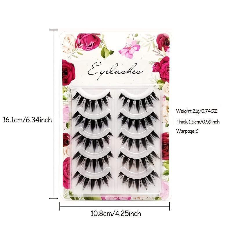 5 Pairs Fluffy False Eyelashes, Cat Eye Look Faux Cluster Lashes Full Volume Eyelash for Women and Girls Eye Makeup Enhancement