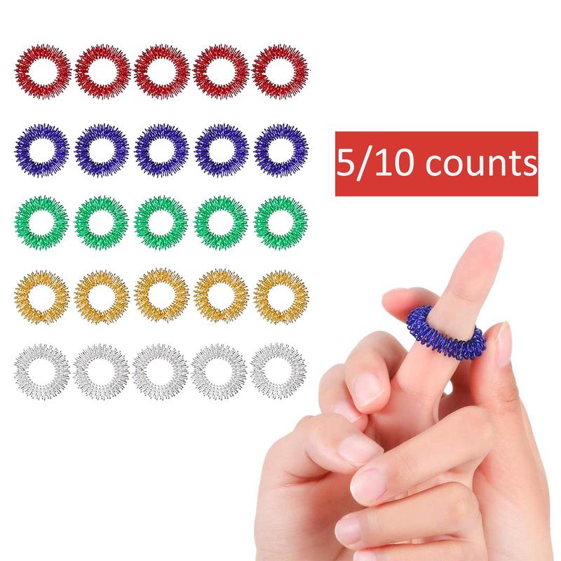 1 Set Random Color Acupressure Rings, Spiked Sensory Finger Rings, Spiky Finger Ring Acupressure Ring Set for Teens, Adults, Silent Stress Reducer and Massager Finger Massage Tool