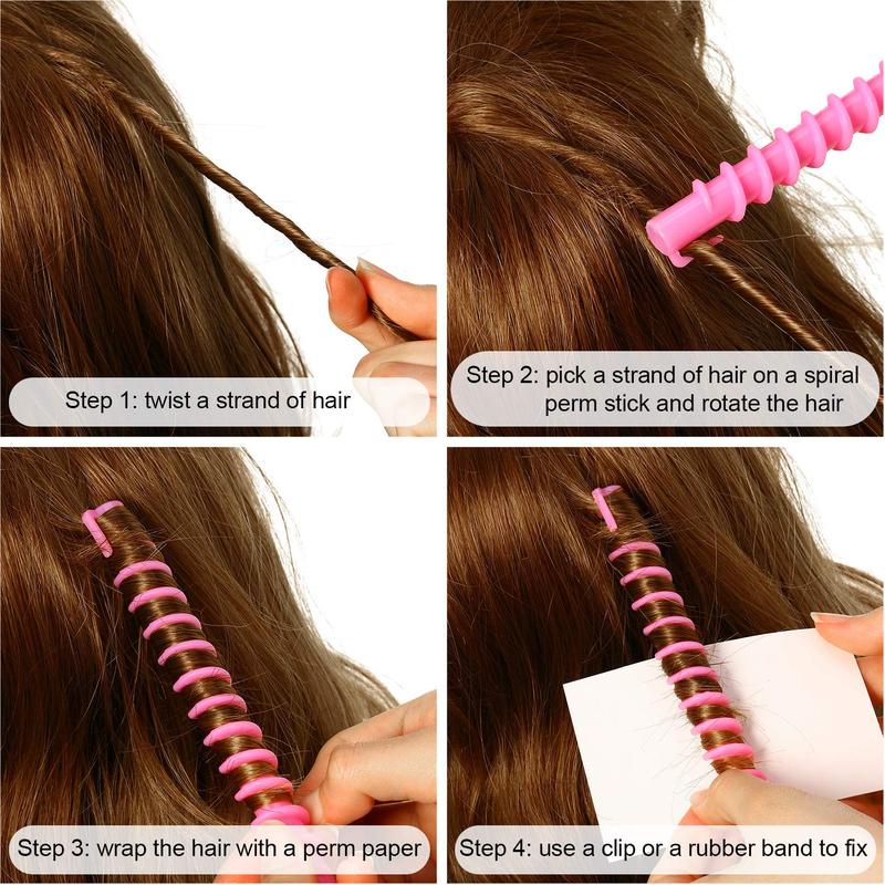 Random Color Heatless Spiral Hair Perm Curler Sticks, 20pcs Screw Design Hair Roller Tool, Effortless Natural Curl Hair Styling Tool, No Heat Curl Hair Perm Rods for DIY Hairdressing