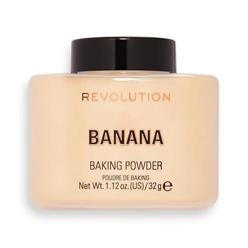 Revolution Beauty Loose Baking Powder - Banana, 1.13 Oz - Long Lasting Coverage, Mattifies & Reduces Shine, Multi-Use - Brush, Fluffy