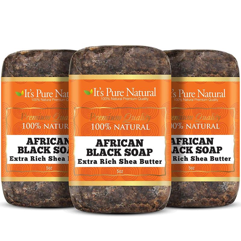 It's Pure Natural African Black Soap Bars with Extra Rich Shea Butter (Pack of 3) Organic Raw Soap for Face & Body Body Care Body Wash