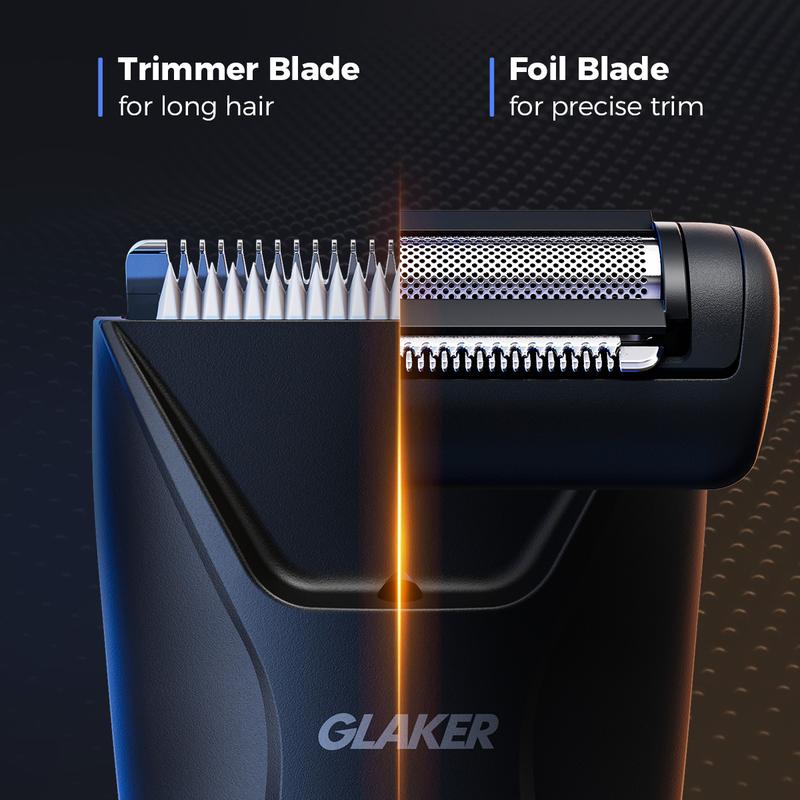 GLAKER Body and Groin Hair Trimmer,  Waterproof Electric Shaver with Replaceable Ceramic Blade and Standing Recharge Dock, 2-Hour Battery Life - 6010 Comfort