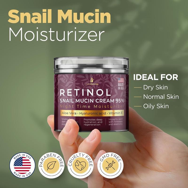 InstaSkincare Snail Mucin Retinol Daily Gentle Moisturizing Cream for Face - Repair for Dry Sensitive Skin Hydrating Complex For Radiant Silky skin