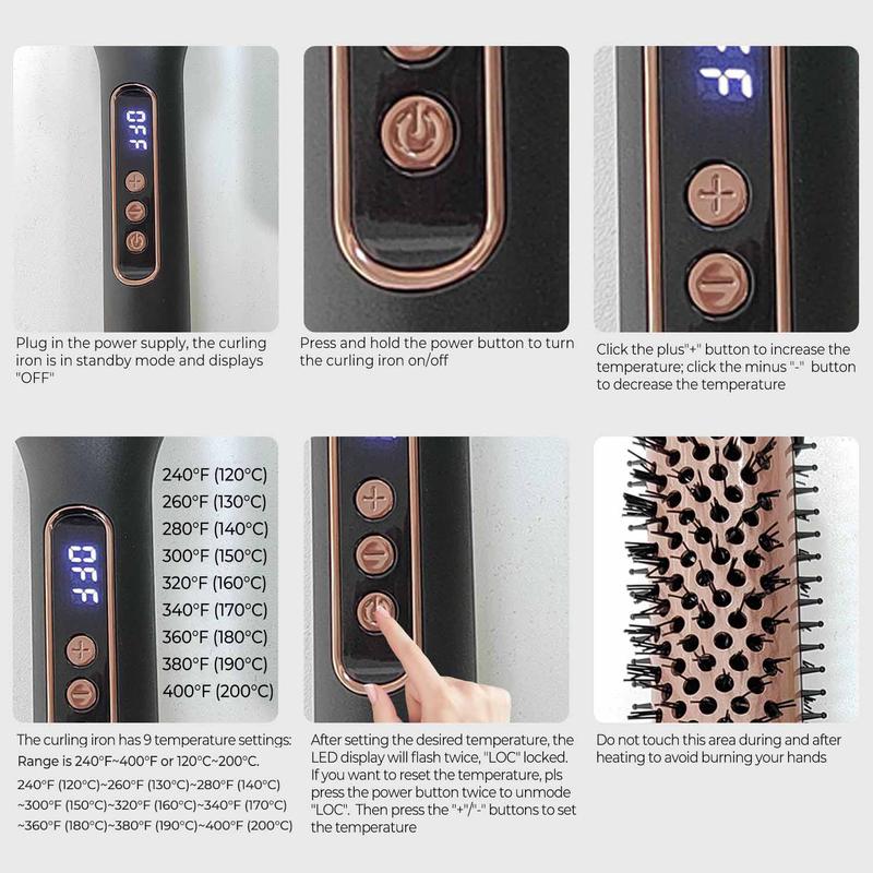 3 in 1 Heated Round Brush, Electric Hair Brush, Thermal Brush, Hair Curling Straightening Brush, Digital Display 9 Heat Settings Hair Curler for Women and Girls, Christmas Gift, Stocking Fillers